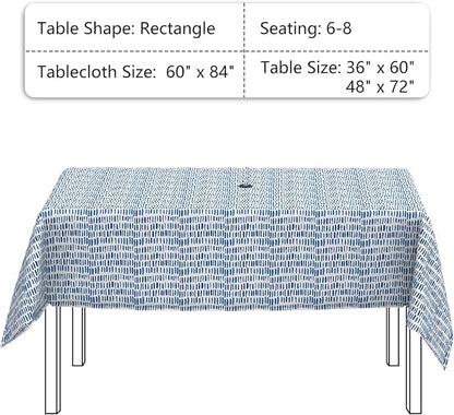 LVTXIII Outdoor Tablecloth with Umbrella Hole and Zipper, 60 x 84 Inch Water-Repellent Patio Table Cloth, Rectangle Table Covers for Backyard Garden, Pebble Blue