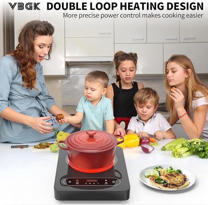 VBGK Single Burner Electric Cooktop,110V 1800W Electric Stove Top with LED Touch Control,10 Power Levels, 4 hTimer, Safety Lock,Portable cooktop,Overheat protection