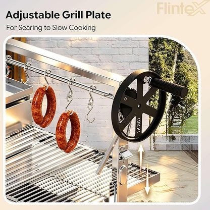 Flintex Argentine Santa Maria Grill, Wood & Charcoal Parrilla BBQ Brasero Grill with Asado Tools, Multi-Function Adjustable Height, Easy Clean with Ash & Grease Collector, Ideal for Asado, Backyard