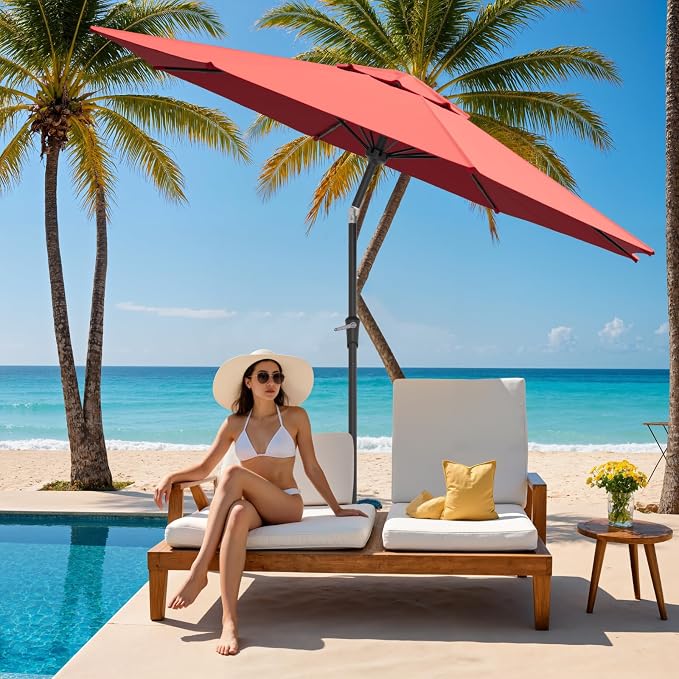 Outdoor Patio Umbrella, Table Umbrella with Push Button Tilt and Crank, 8 Ribs Market Umbrella