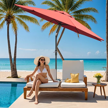 Outdoor Patio Umbrella, Table Umbrella with Push Button Tilt and Crank, 8 Ribs Market Umbrella