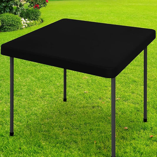 Smiry Square Picnic Table Cloth, Waterproof Elastic Fitted Tablecloths for 3 Foot Tables, Washable Polyester Table Cover for Camping, Indoor and Outdoor (Black, 34"x34")