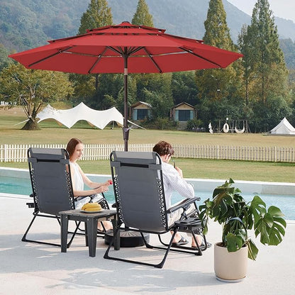 JEAREY 9FT 3 Tier Patio Umbrella Outdoor Market Umbrella Table Umbrellas with 8 Ribs 1.5 Pole Push Button Tilt and Crank UV Protection for Garden,Red
