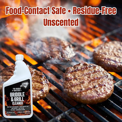Griddle & Grill Cleaner – Flat Top Griddle Cleaner, Food-Contact Safe 1-QT | Flat Top Griddle Cleaner, Non-Caustic, Food-Contact Safe, Unscented, Residue-Free