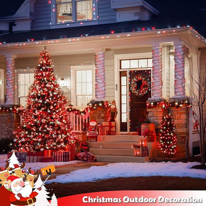 JMEXSUSS 2 Pack Solar String Lights Outdoor Waterproof, Total 66 FT 200 LED Solar Christmas Lights Outdoor, Twinkle Light for Christmas Tree Outside Garden Yard Xmas Decor, Red and White