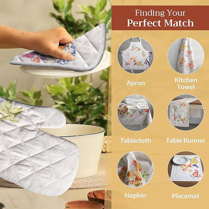 Maison d' Hermine Pot Holders Set 100% Cotton Heat Resistant Potholders 8" x 8" Hot Pads with Loop for Thanksgiving Christmas Decorations BBQ Baking Handling Hot Pans (Pack of 2, Fruit D'Hiver)