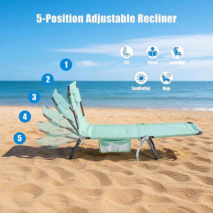 SUNNYFEEL Lay Flat Tanning Chair with Face Down Hole & Arm Slots, Backpack Beach Lounge Chair, 5-Position Folding Sunbathing Chair, 300 LBS Heavy Duty, 72" L x 22" W for Beach, Pool, Camping