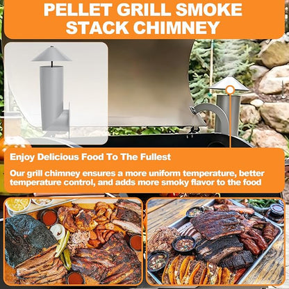 Adjustable Pellet Grill Smoke Stack Chimney, Cap, Gasket, 3.5-Inch Opening | Compatible with Pit Boss Traeger Camp Chef pellet grills, helps vent smoke and heat, replacement for worn exhaust parts