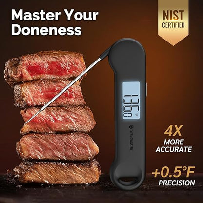0.5 Sec Instant Read Grill Meat Thermometer Digital Food Cooking BBQ, Black | ±0.5°F Precision, Auto Flip Digital LCD Display, Ideal For Meat, Candy, Grill, BBQ, Food Thermometer for Kitchen Gadgets