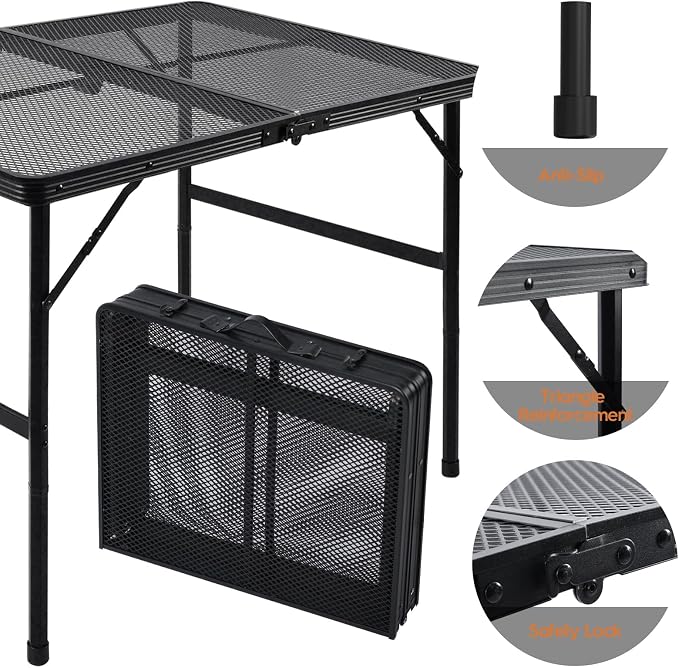 WildFinder Folding Grill Table, 3x2 FT Portable Camping Table, Foldable | 3 Adjustable Height Max 27.5" Grill Tables for Outside with Mesh Bag, Outdoor table for Camping, Picnic, BBQ, Beach, Patio