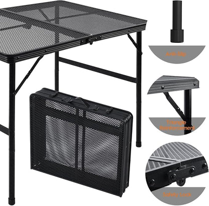 WildFinder Folding Grill Table, 3x2 FT Portable Camping Table, Foldable | 3 Adjustable Height Max 27.5" Grill Tables for Outside with Mesh Bag, Outdoor table for Camping, Picnic, BBQ, Beach, Patio