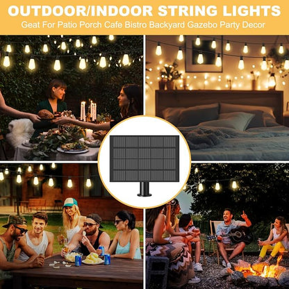 50FT Solar String Lights with 32 Bulbs 1.5FT Bulbs Spacing, 10Hours, Remote | 2Spare Bulbs, 3600mAm Battery, Remote On/Off & Sensor, Zipper & Screw, IP65 Waterproof For Patio Outside Backyard