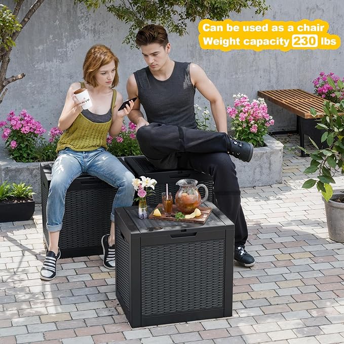 Vixzen 31 Gallon Deck Boxes Outdoor Waterproof, Resin Lockable Storage Box for Patio Cushions Storage Furniture, Garden Tools, Pool Supplies, Weatherproof and UV Resistant(Black, 31 Gallon)