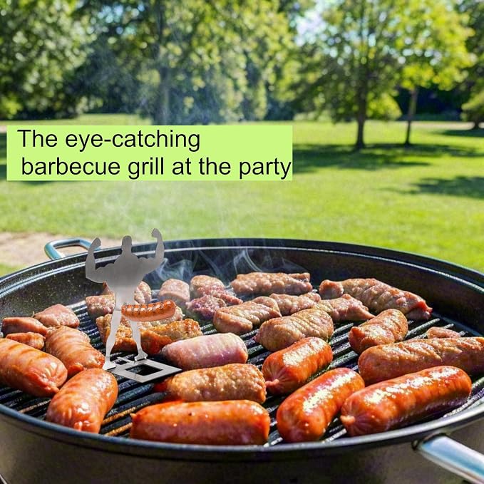 4 PCS Funny BBQ Muscle Man Hot Dog Holders-Reusable Stainless Steel Sausage Stands-Portable Hot Dog Roasters-Barbecue Grill Accessories for Camping & Party Gifts (6, Silver)