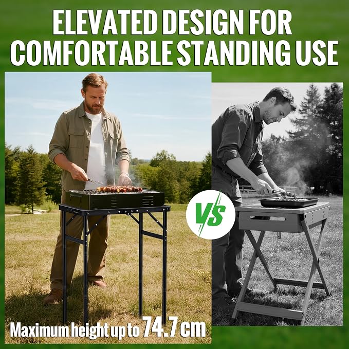 GARLLEN 2ft Folding Camping Table Max Capacity 66lbs, 3 Adjustable Height Picnic Table with MDF Tabletop, Portable Folding Tables for Camping, Travel, Picnic, BBQ, Threaded Install, 23.6" L x 15.7" W