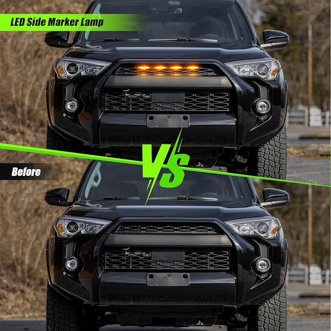 LED Grill Led Lights Compatible with 4Runner 2014-2024 TRD Pro 2014-2019 SR5, Premium, Limited, TRD Off-Road 4 PCS Smoke Lens Amber Lamps