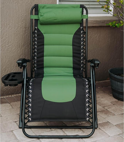 Backyard Expressions Deluxe XL Padded Recliner Zero Gravity Chair – Ergonomic Anti-Gravity Lounger with Folding Design, Side Tray, and Adjustable Headrest