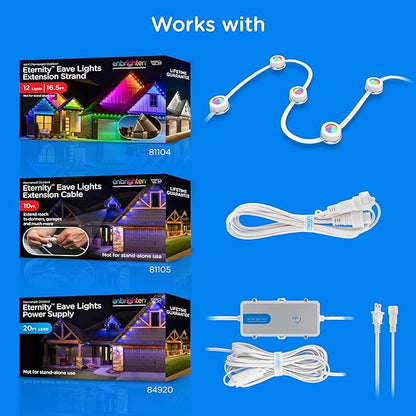 Enbrighten Vibe Eternity Permanent Outdoor Lights for House, 50ft, 36 RGBWIC LEDs, Close Spacing, 33lm, Color Changing, Christmas, Eave Lighting, Smart App, Works with Alexa, Google Home, 81102