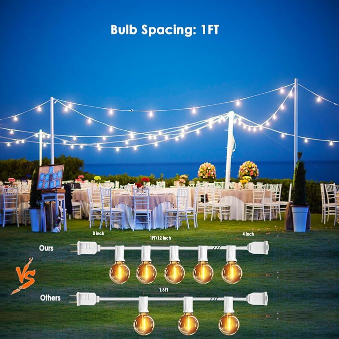 G40 Globe String Lights 50FT with 50+2 Bulbs,Remote Controlled Party lights | 1ft spacing,2200K Warm White,Dimmer/Timer included, Bistro Lights with 3 Light Modes & Memory function