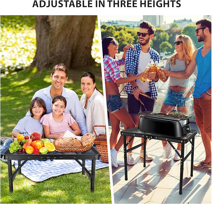 GDDGHS Folding Grill Table – Portable Aluminum Camping Grill Stand, 3 Height Adjustable Outdoor Barbecue Grilling Table 22.8"×15.7"×27.5"