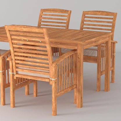Walker Edison Rendezvous Modern 5 Piece Solid Acacia Wood Outdoor Dining Set, Set of 5, Brown