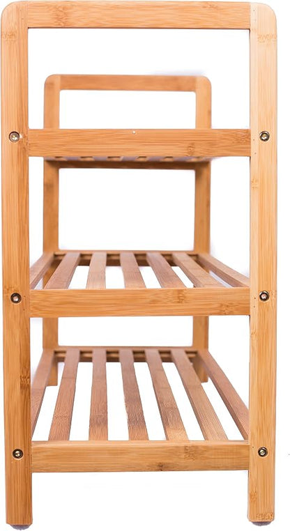 BIRDROCK HOME Bamboo Shoe Rack Organizer for Entryway, Closet, or Front Door - Stackable Wooden Storage Shelf for Small Spaces, Indoor or Outdoor, Decorative Brown Madera - Elegant, Simple - 3 Tier