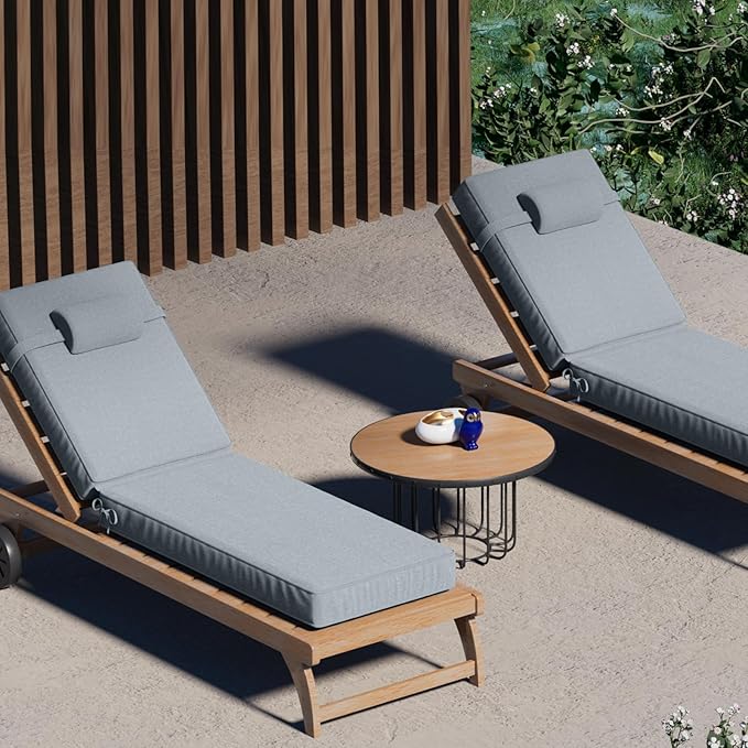 80 x 26 x 4 Inch Olefin Chaise Lounge Cushions, Lounge Chair Cushions with Headrest for Outdoor Furniture - Weather and Fade Resistant Patio Replacement Furniture Lounge Chair Cushion