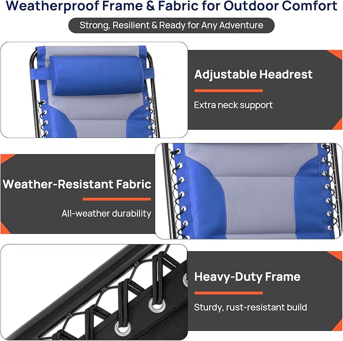 Alpen Zero Gravity Chair, Portable Padded Patio Chairs for Outdoor Camping | Portable Padded Patio Chair with Foldable Design for Camping, Outdoor events, Balconies and Backyard Relaxation.