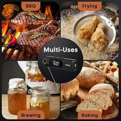 INKBIRD Dual Screen Display 0.5 Sec Rechargeable Instant Read Meat Thermometer for Cooking and BBQ, Professional 1.8mm Ultra-Fine Probe IP65 Waterproof Kitchen Thermometer with Magnets, Gill Smoker