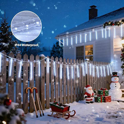 JMEXSUSS Solar Lights Outdoor, 8 Tube 144 LEDs Solar Meteor Shower Lights Outdoor, White Christmas Light for Tree Wedding Xmas Holiday Party Patio Gazebo Decor