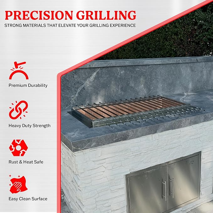 Stone Series Built-In Charcoal Grill for Outdoor Kitchen Islands, 14-Gauge Stainless Steel Shish Kabob Mangal Skewer Grill, Made in USA, Heavy-Duty Outdoor BBQ Grill (36 Inch)