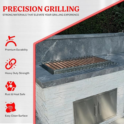 Stone Series Built-In Charcoal Grill for Outdoor Kitchen Islands, 14-Gauge Stainless Steel Shish Kabob Mangal Skewer Grill, Made in USA, Heavy-Duty Outdoor BBQ Grill (30 Inch)