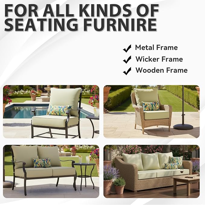Outdoor Seat Cushion Set 24 x 22 Inch,Olefin Deep Seat Patio Cushions,Patio Furniture Cushions with Removable Cover,Rain-Proof and Fade Resistant Deep Seat Bottom & Back Cushion with Pillow,1 Set