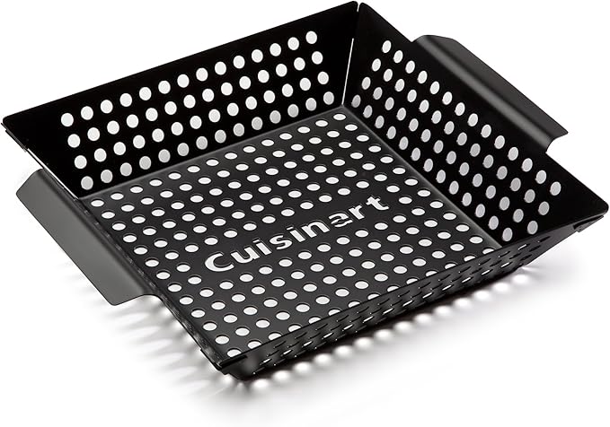 Cuisinart 11" x 11" Non-Stick Grill Wok, Perforated BBQ Grill Basket for Grilling Veggies, Meat & Stir-Fry, Outdoor Grilling Basket for Charcoal and Gas Grills