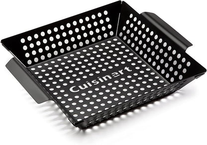 Cuisinart 11" x 11" Non-Stick Grill Wok, Perforated BBQ Grill Basket for Grilling Veggies, Meat & Stir-Fry, Outdoor Grilling Basket for Charcoal and Gas Grills