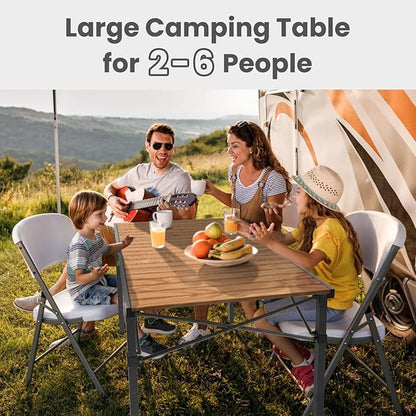 Join Nature 46.4" Large Camping Table for 2-6 People - Heavy Duty Camp Table Foldable with Aluminum Roll-Up Top & Carry Bag - 220lbs Capacity, Portable for BBQ, Tailgating, Backyard (Natural)