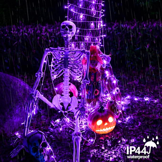 YEGUO 328ft 1000 LED Halloween Lights Outdoor Waterproof, Purple String Lights Indoor Plug in, 8 Modes Clear Wire Purple Lights for Halloween Holiday Home Tree Garden Patio Decor