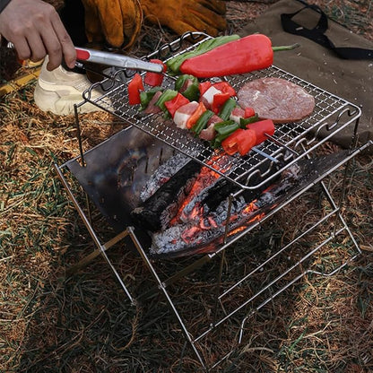 Charcoal Grill, Stainless Steel Portable Folding BBQ,Barbeque Grill - Foldable, Stable Base, Stainless Steel, Multi Purpose, Ideal for Camping, Portable Charcoal Grill