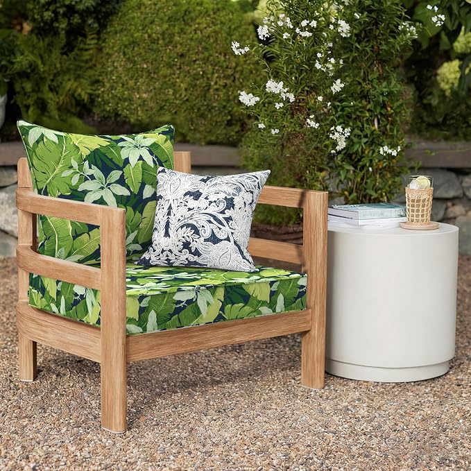DYTXIII Outdoor Deep Seat Cushion Set, Water Repellent 24"x24" Patio Thick Cushions Replacement with Seat & Back Pillow for Patio Sofa, Wicker Chair, Couch - Jungle Leaves