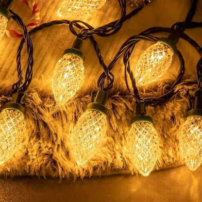 AWQ 50LED 49FT C9 Christmas String Lights Plug in Fairy Twinkle Warm White | Christmas Lights Outdoor 8 Modes Timer Function Waterproof Extendable for Indoor Outdoor Wedding Party Christmas Decoration