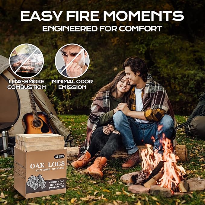 Kiln Dried Oak Firewood Bark Free Hardwood Logs for Pizza Ovens Fire Pits Fireplaces Clean Hot Burning Lights Quickly 10in 18lbs