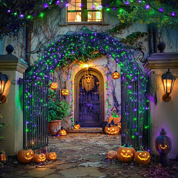 JMEXSUSS 400 LED Purple and Green Halloween Lights | 132ft Remote Control Halloween String Lights Plug in, Christmas Lights Indoor Outdoor for Yard Tree Porch Halloween Decor