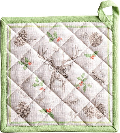Maison d' Hermine Pot Holders 100% Cotton Heat Resistant Potholders 8" x 8" Hot Pads with Loop for Thanksgiving Christmas Decorations BBQ Cooking Baking Handling Hot Pans (Pack of 1, Christmas Dew)