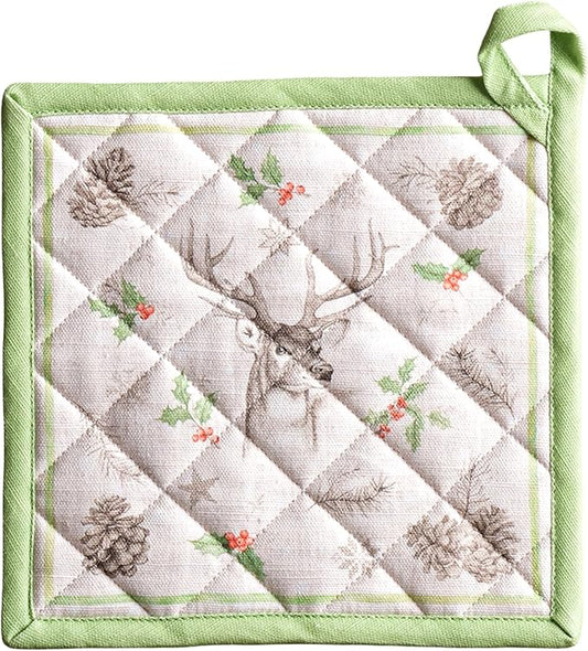Maison d' Hermine Pot Holders 100% Cotton Heat Resistant Potholders 8" x 8" Hot Pads with Loop for Thanksgiving Christmas Decorations BBQ Cooking Baking Handling Hot Pans (Pack of 1, Christmas Dew)