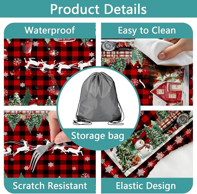 Christmas Picnic Table Cover with Bench Covers and Bag, Camping Essentials, Red Plaid Xmas Waterproof Windproof, Fitted Tablecloth Cover with Elastic Edge, for Indoor & Outdoor, 3 PCS, 30x72 Inch