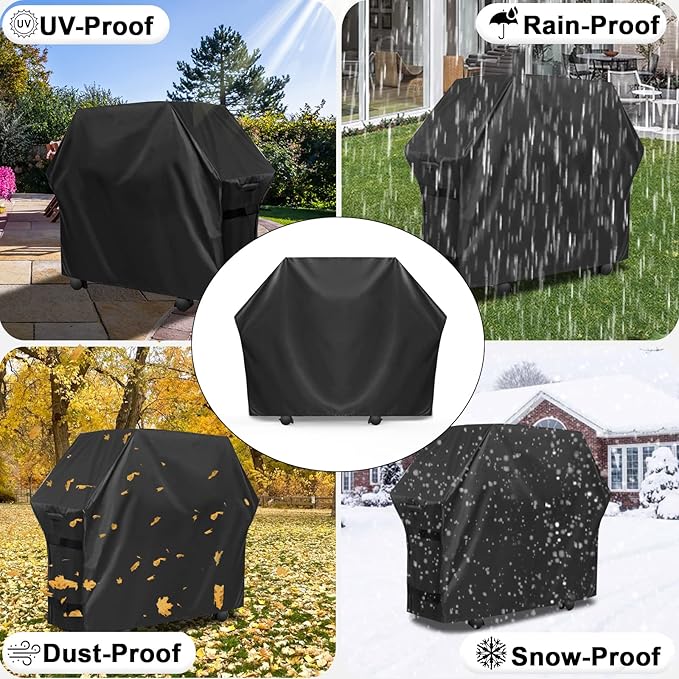 OutdoorLines Waterproof Heavy Duty BBQ Grill Cover - Universal Barbecue Grill Covers UV Resistant Barbeque Gas Grill Cover for Outdoor Universal Grills, 64L x 24W x 44H Inch, Black