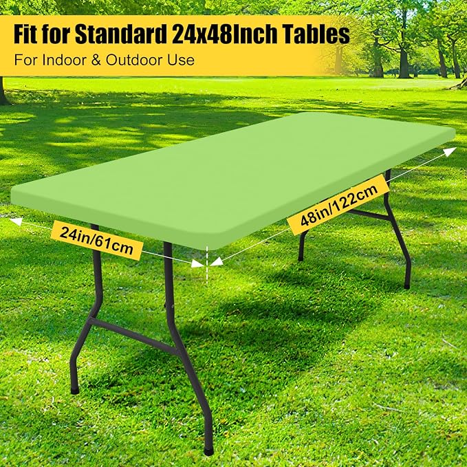 Smiry Rectangle Picnic Table Cloth, Waterproof Elastic Fitted Tablecloths for 4 Foot Tables, Washable Polyester Table Cover for Camping, Indoor and Outdoor (Lime Green, 24"x48")