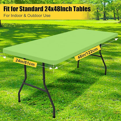 Smiry Rectangle Picnic Table Cloth, Waterproof Elastic Fitted Tablecloths for 4 Foot Tables, Washable Polyester Table Cover for Camping, Indoor and Outdoor (Lime Green, 24"x48")