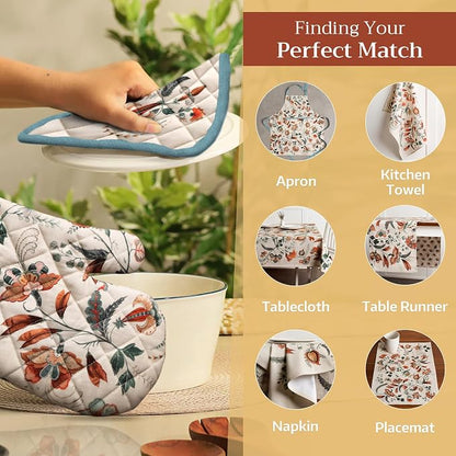 Maison d' Hermine Pot Holders 100% Cotton Potholders (8" x 8", Pack of 1) | Heat Resistant Hot Pads with Loop BBQ Cooking Baking Hotel Kitchen Handling Hot Pans Thanksgiving Christmas - Dalida