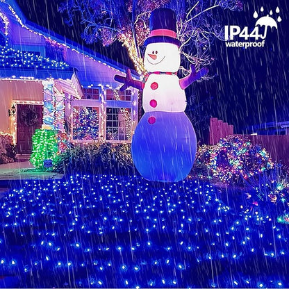 QITONG Net Lights Outdoor Mesh Lights, 12ft x 5ft 360 LED Blue Christmas Light with 8 Modes, Connectable Clear Wire Bush Light Plug in